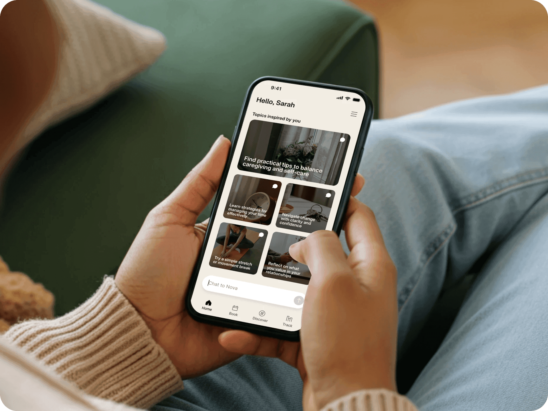 A student finding support from their phone, on the couch